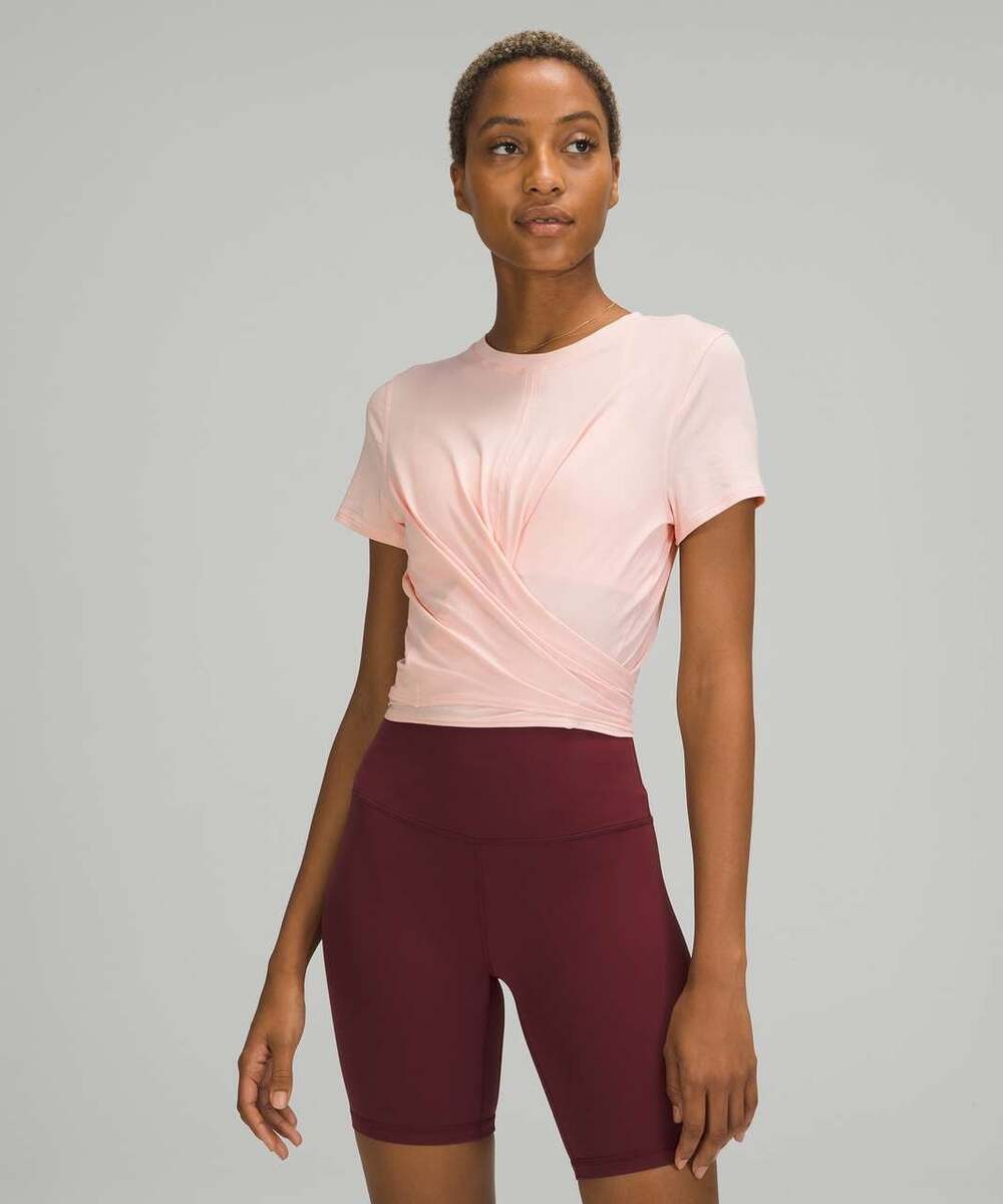 lululemon Time To Restore Short Sleeve Tie-Back Shirt Pink Mist
